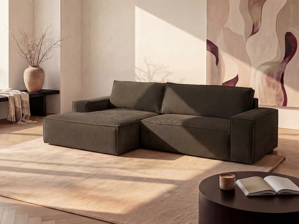Vente-unique - Vänstervändvänd bäddsoffa i brun manchester AMELIA