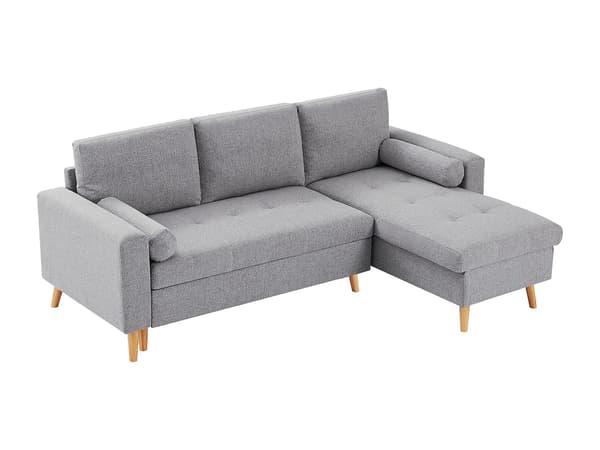 Vente-unique - Bäddsoffa med förvaring vändbar i ljusgrått tyg KORI