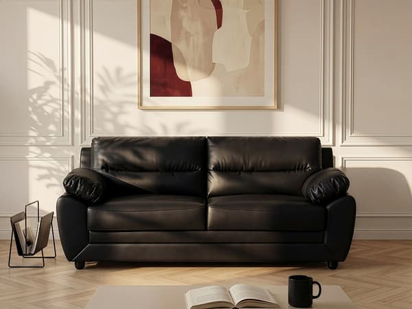 Vente-unique - 3-sitssoffa i svart konstläder MANOA
