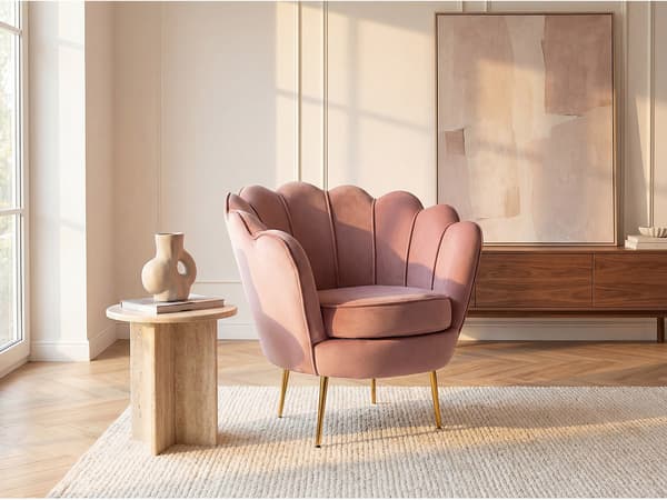 Vente-unique - Snäckformad fåtölj i rosa sammet DANDELION