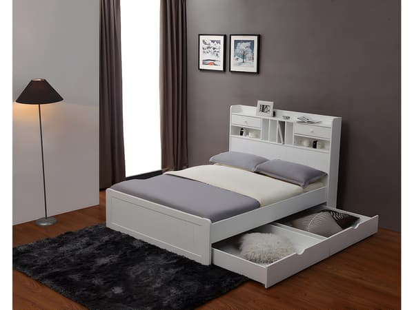 Vente-unique - Säng med förvaring 140 x 190 cm - Vit - MEDERICK