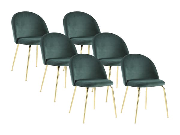 Vente-unique - Set med 6 stolar - Sammet och guldfärgat rostfritt stål - Grön - MELBOURNE