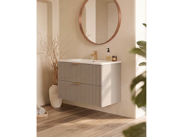 Vente-unique - Hängande strierad möbeltvättställ - Beige - L80 cm - ZEVARA