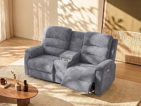 Vente-unique - 2-sits elektrisk reclinersoffa i grått tyg NEVERS