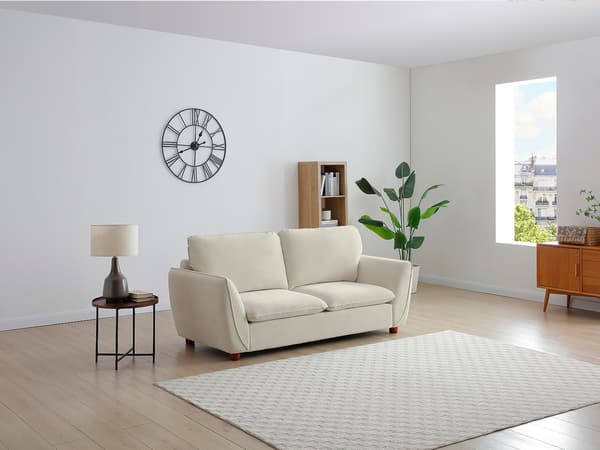 Vente-unique - 3-sits soffa i bruten vit tyg MENARDIA