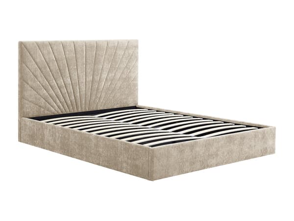 Vente-unique - Sängram med förvaring 180 x 200 cm - Texturerat tyg - Beige - RIBIOLA