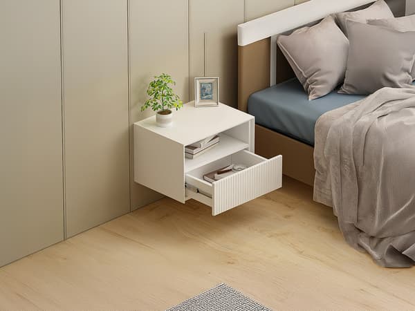 Vente-unique - Vägghängd sängbord - MDF - Vit - CALDRIN