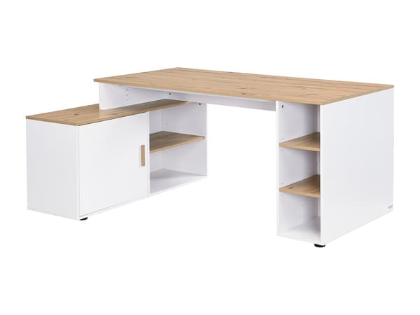 Vente-unique - Hörnbord med förvaring - MDF - Vitt och natur - ROMIARA