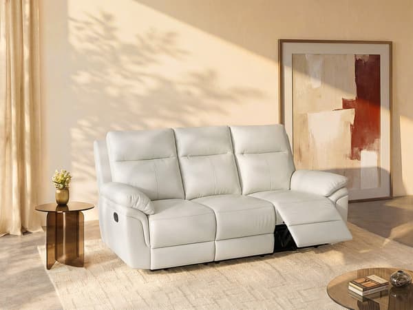 Vente-unique - 3-sits reclinersoffa i elfenbensvit buffelläder PAKITA