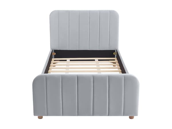 Vente-unique - 90 x 190 cm säng - Sammet med vertikala sömmar - Grå - ROGADI