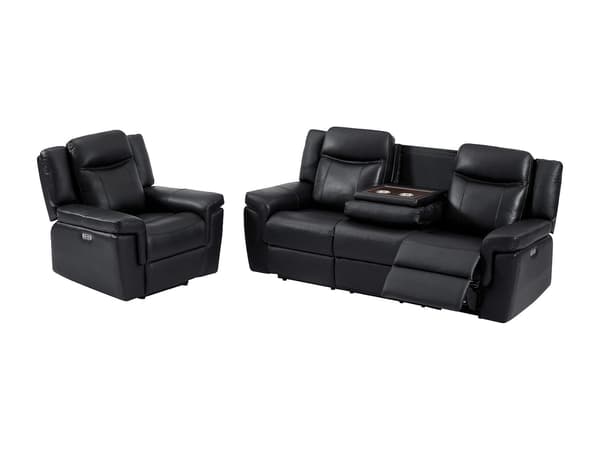 Vente-unique - 3-sits reclinersoffa och fåtölj i svart läder elektrisk KENNETH