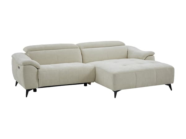 Vente-unique - Högervänd elektrisk relax-hörnsoffa i beige texturerat tyg CLIMOTA
