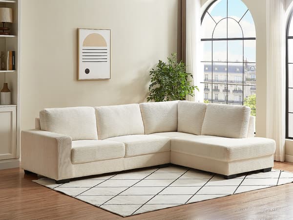 Vente-unique - Högervänd hörnsoffa i beige manchester MESETA