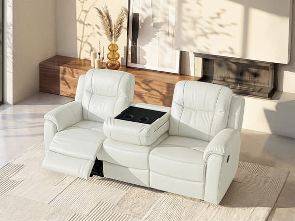 Vente-unique - 3-sits EVASION reclinersoffa i läder - elfenbensvit