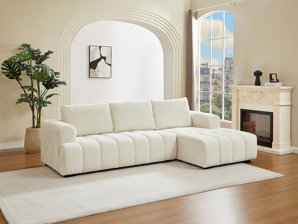 Vente-unique - Texturerad beigetyg Högervänd soffa BENOLA