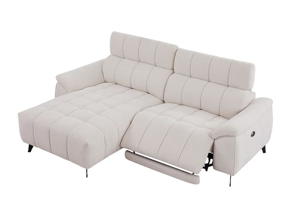 Vente-unique - Vänstervänd elektrisk soffhörn med reclinerfunktion i texturerad beige tyg CELTIMO