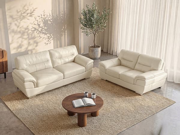 Vente-unique - 3-sits och 2-sitssoffor i elfenbensvitt skinn THIBAULT
