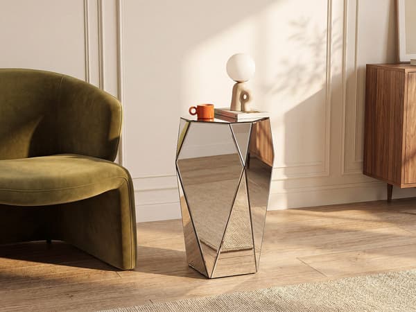 Vente-unique - Sidobord i MDF och spegel - Färg: Silver - SIGRID