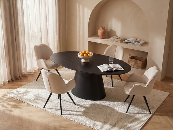 Vente-unique - ANTELADA bord och 4 GULSUN stolar - Svart och beige