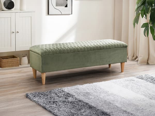 Vente-unique - Förvaringsbänk - Sammetstyg - Olivgrön - DANIELE