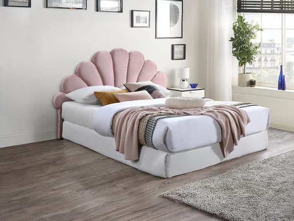 Vente-unique - Snäckformat sänggavel - 160 cm - Sammet - Rosa - MOANA