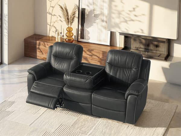 Vente-unique - 3-sits reclinersoffa och 2 fåtöljer i grått läder EVASION