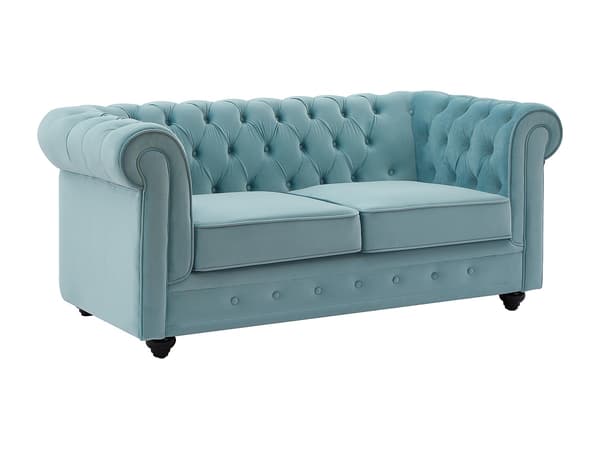 Vente-unique - 2-sitssoffa CHESTERFIELD - Pastellblå sammet