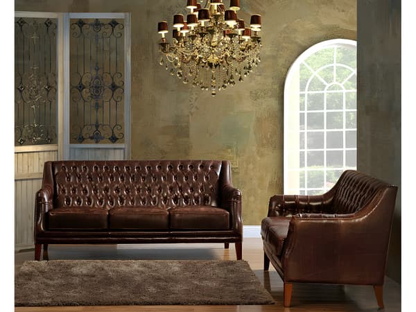 Vente-unique - 3-sits soffa och 2-sits soffa i läder COLBERT - Brun