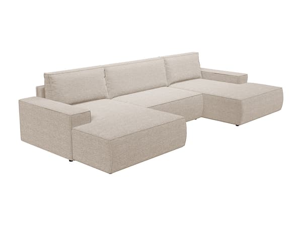 Vente-unique - Stor panoramahörnsoffa i beige texturerat tyg AMELIA