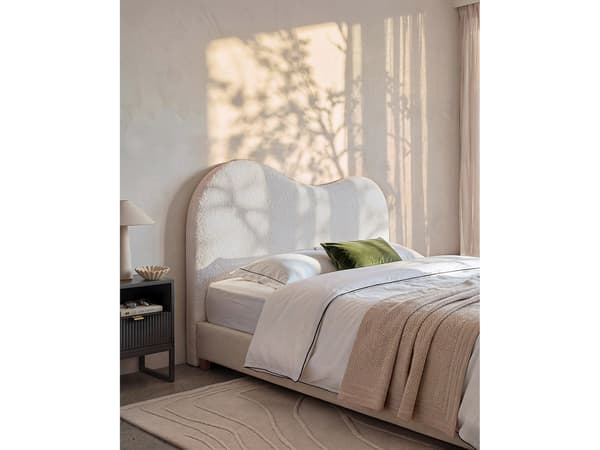 Vente-unique - Sänggavel 160 cm - Bouclé-tyg - Vit - VORIOTA