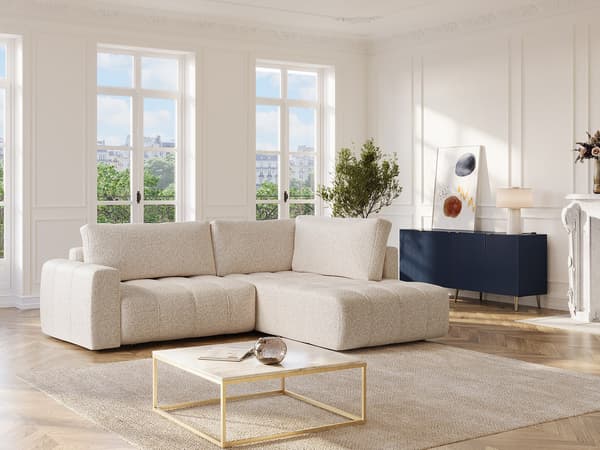 Vente-unique - Högervänd hörnsoffa i melerat beige tyg LORIONA