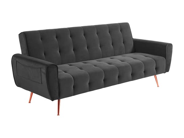 Vente-unique - 3-sits bäddsoffa med klick-klack-mekanism i sammet POLANI – Mörkgrå