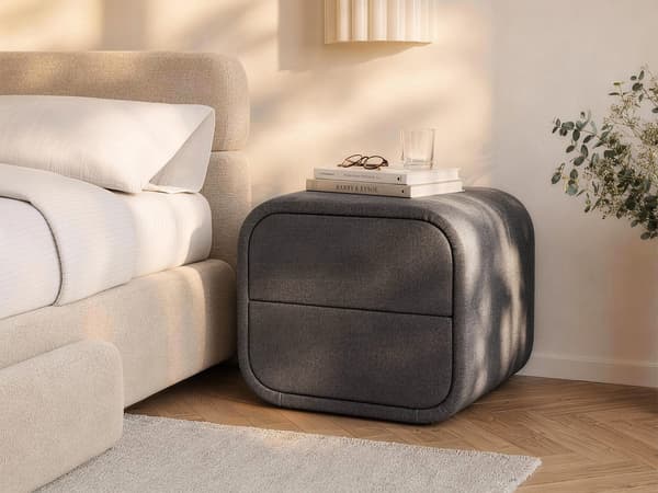 Vente-unique - Sängbord – 2 lådor – Sammet – Grå – VENALORA