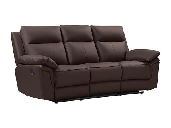 Vente-unique - 3-sits reclinersoffa i brun buffelläder PAKITA