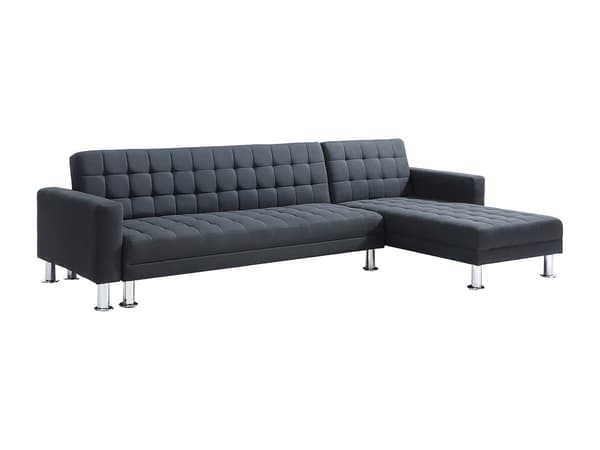 Vente-unique - Bäddsoffa med schäslong vändbar i svart tyg WILLIS II