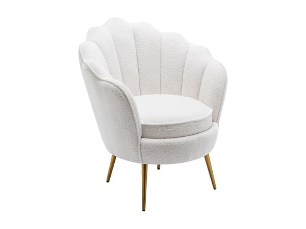Vente-unique - Bouclé-fåtölj i vit boucléklädd tygsoptisk Snäckformad LALEA