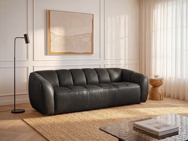 Vente-unique - 3-sitsig soffa i svart läder PRADONI