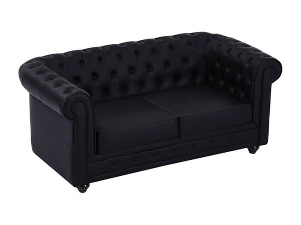 Vente-unique - 2-sits soffa i läderimitation CHESTERFIELD - Svart