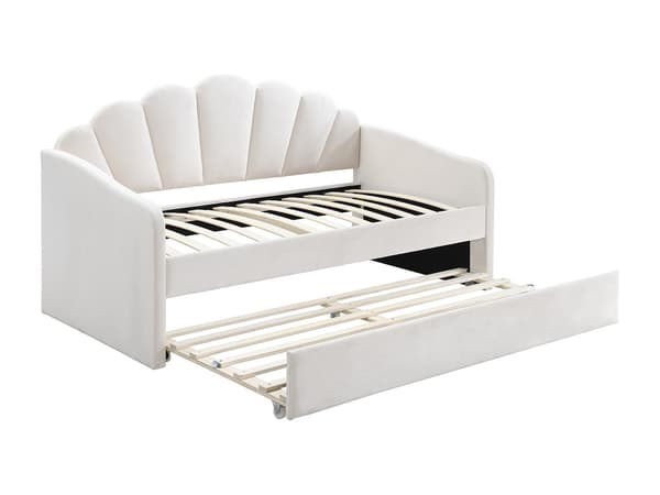 Vente-unique - Snäckformad utdragssäng 2 x 90 x 190 cm - Sammet - Vit - ELUSIA