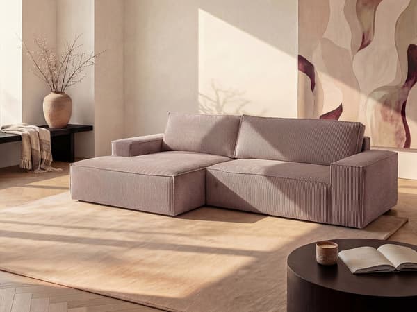 Vente-unique - Vänstervändvänd bäddsoffa i ljuslila manchester AMELIA