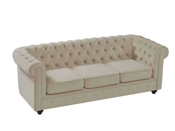 Vente-unique - 3-sitssoffa och fåtölj i beige sammet CHESTERFIELD