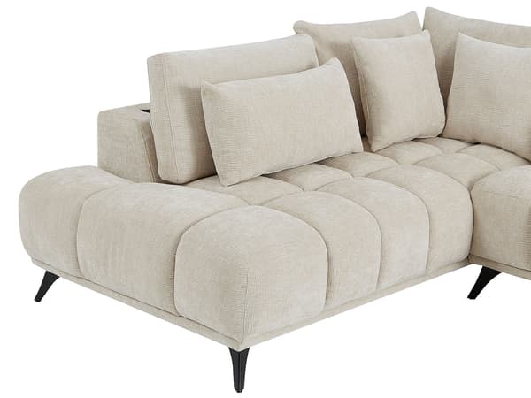 Vente-unique - Vänster hörnsoffa med lutbart ryggstöd i beige texturerad sammet MAVIRO