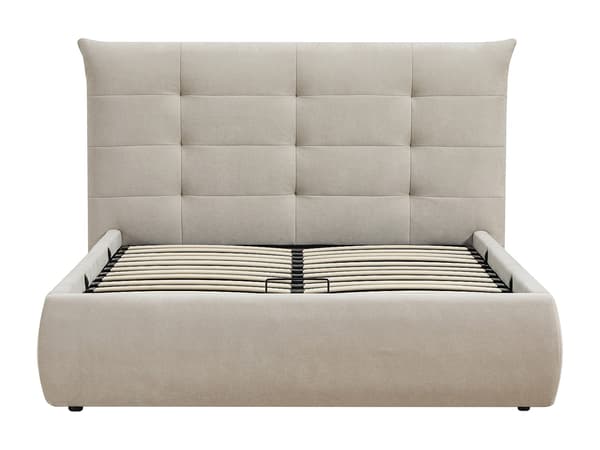 Vente-unique - Säng med förvaring 160 x 200 cm med stoppad sänggavel – Tyg – Beige - DORMELINA
