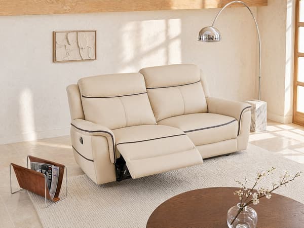 Vente-unique - 3-sits elektrisk reclinersoffa i beige läder ADELIO