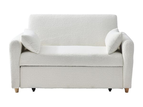 Vente-unique - 2-sits bäddsoffa i vit bouclé-tyg AYLA
