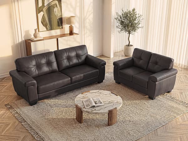 Vente-unique - 3-sits och 2-sits lädersoffor HAZEL - Brun