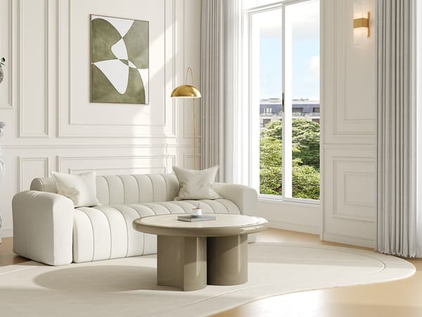 Vente-unique - Marmor- och MDF-soffbord - Beige och lackerat taupe - DIRAMA