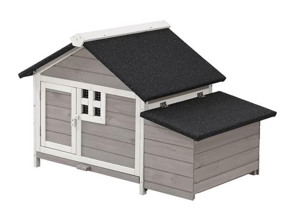 Vente-unique - Hönshus med värprede i vit och grå trä för 2 hönor 106 × 64 × 71 cm ANSER