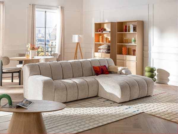Vente-unique - Höger vinkelformad soffa i beige chenilletyg BELADON