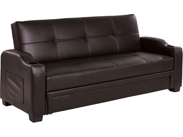 Vente-unique - Bäddsoffa klick-klack i läderimitation MIRELLA - brun